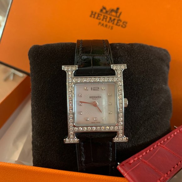 Hermes 21mm Heure H Alligator Diamond Watch - Picture 3 of 4